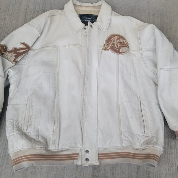 VINTAGE AVIREX New York leather Varsity Jacket Hip Hop 1990s US MEN'S Size 6XL - Picture 2 of 14